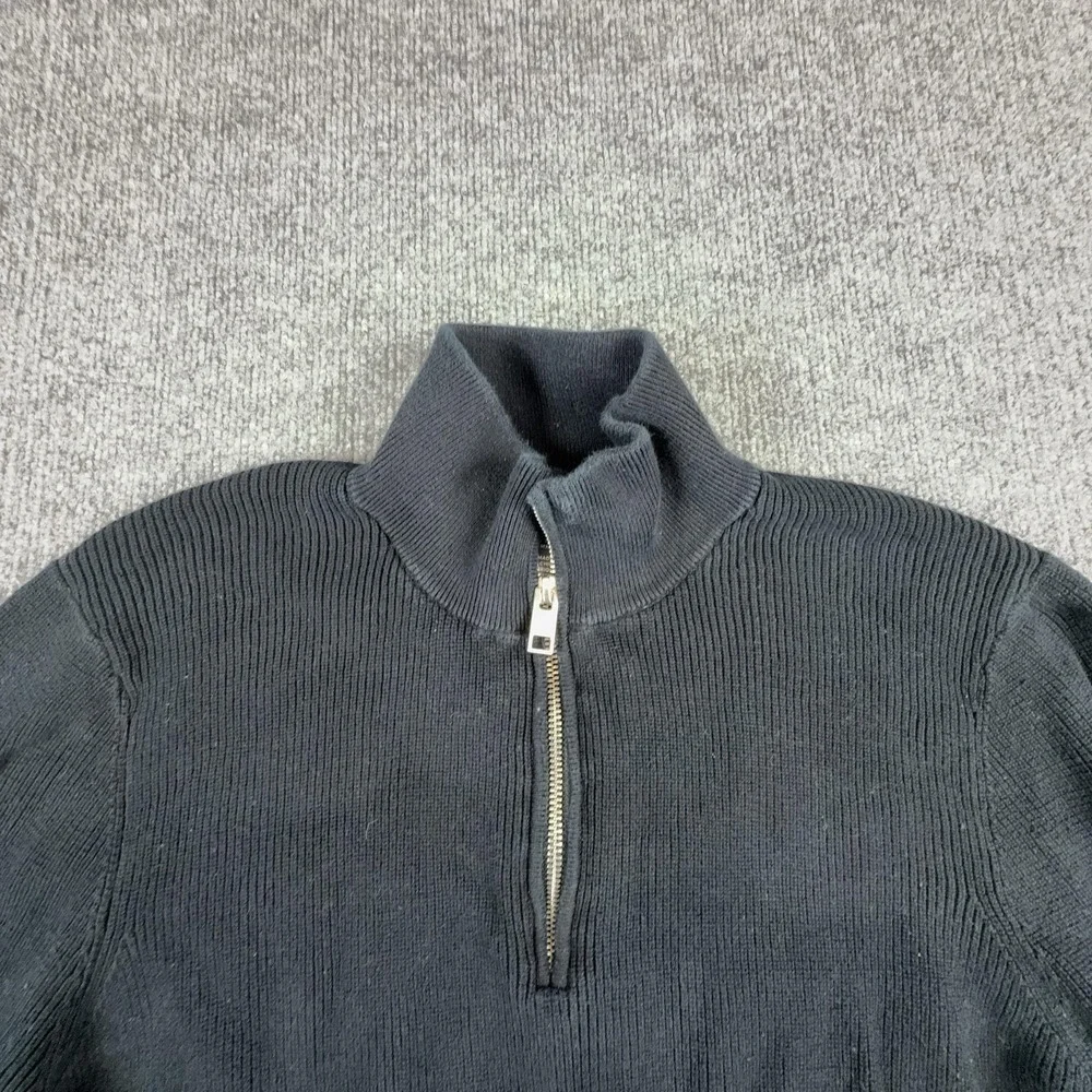H&M Sweater Mens XL Black 1/4 Zip Mock Neck Cotton Knit Pullover Slim Fit Casual